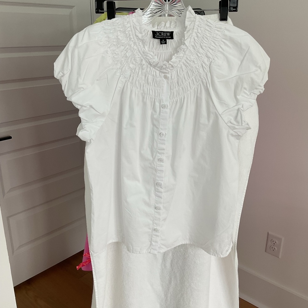 J.Crew White Smocked Cotton Blouse
